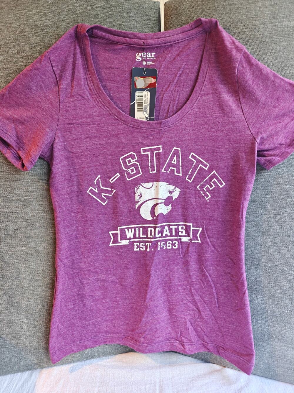 NWT Gear For Sports K-State Wildcats Women XS Purple Triblend Scoop Neck T-Shirt